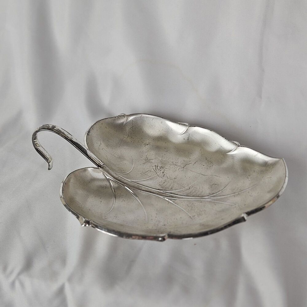 Mid Century Modern Vintage Caravelle Silver Plate Leaf Dish, 7", West Germany